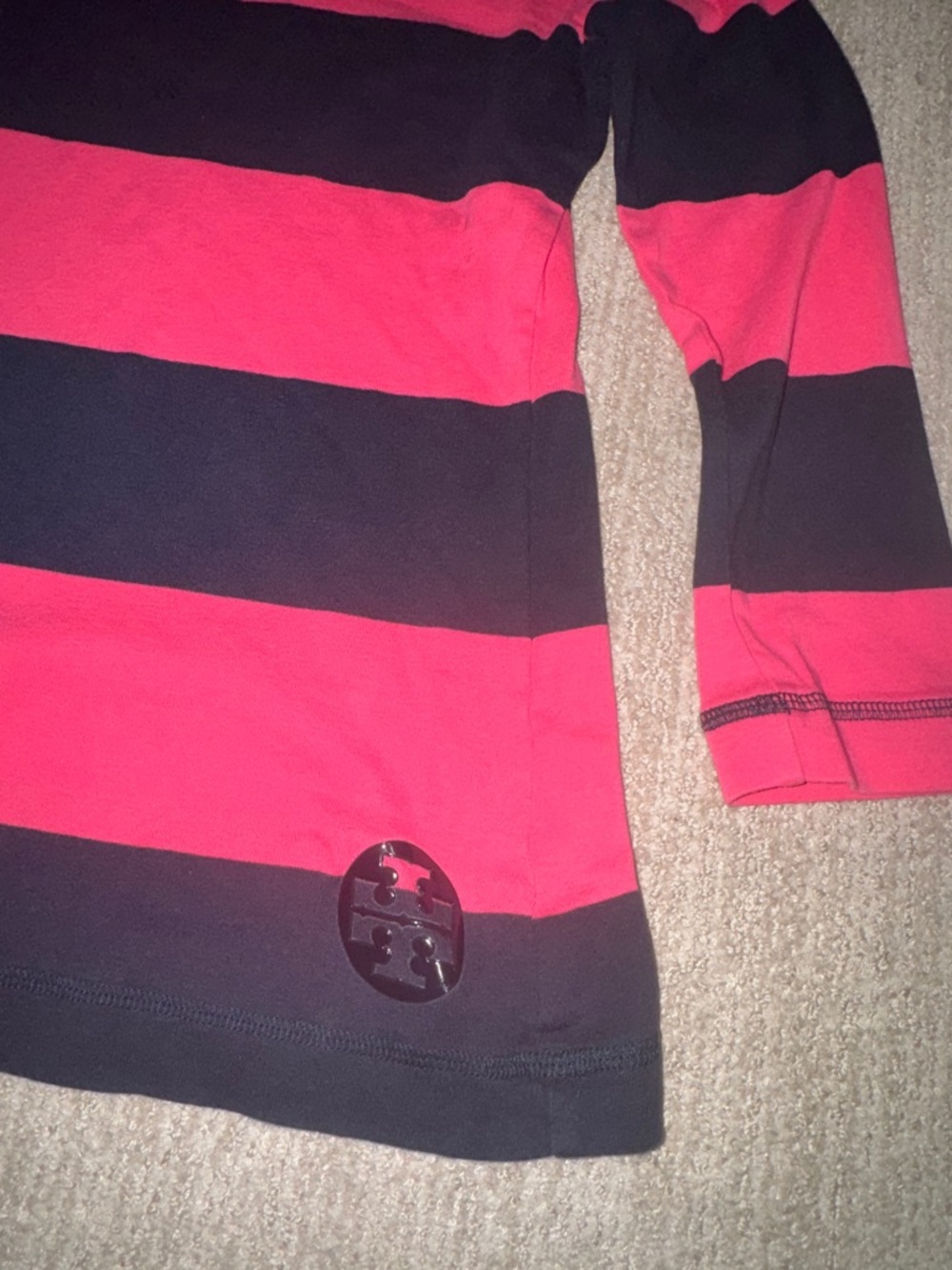 Tory Burch Womens Size S Pima Cotton Striped Pink/Navy Blue Boatneck Top - Picture 5 of 10